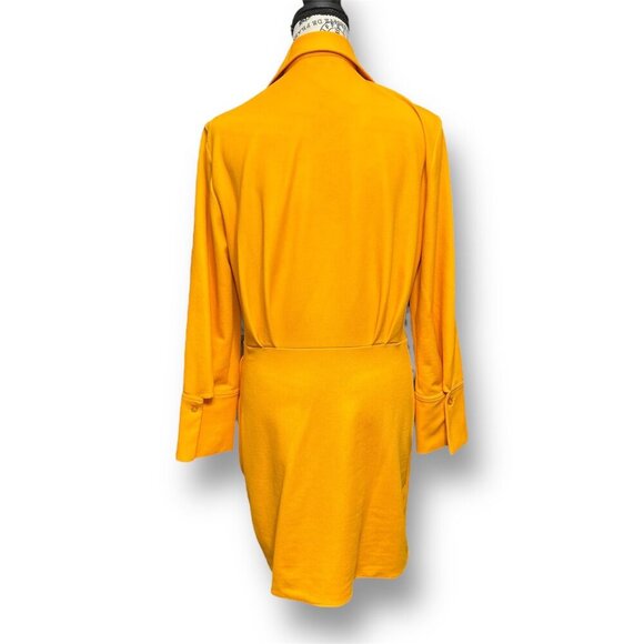Zara L Yellow Collared Button Dress Draped Waist Hidden Zipper Long Sleeve Mini - Picture 4 of 9